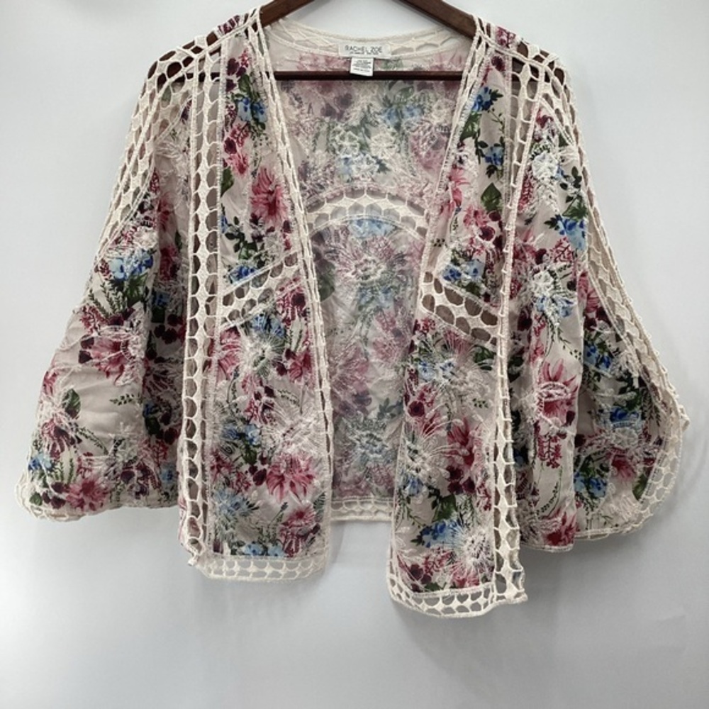 Rachel Zoe Multicolor Floral Embroidered Crochet Kimono